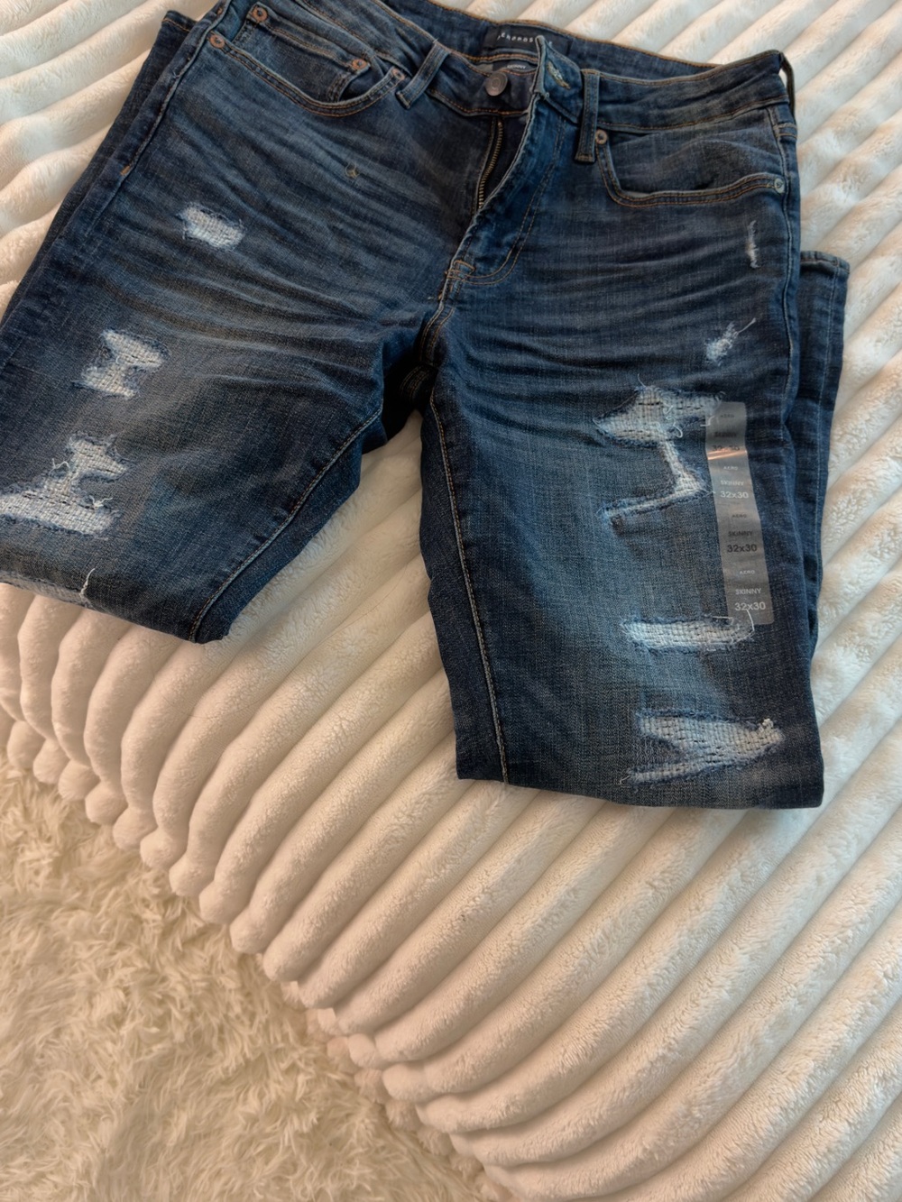 Aeropostale Men's Dark Blue Distressed Denim Shorts